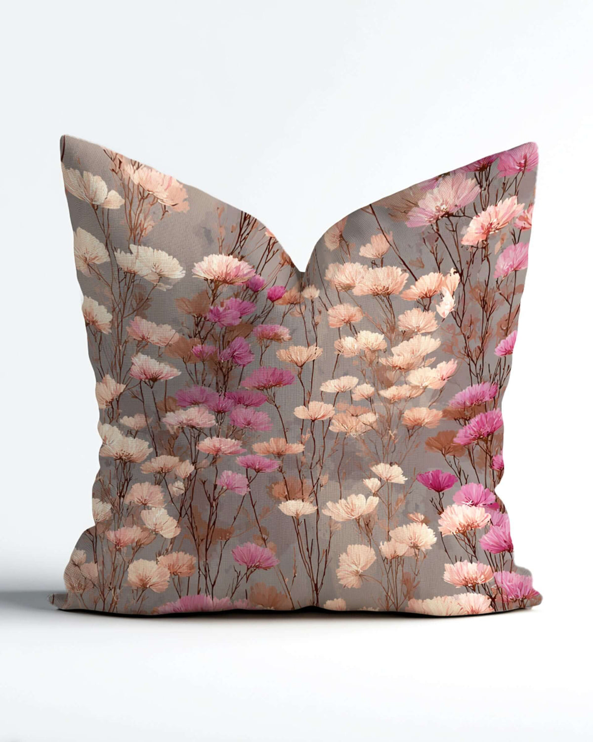 Boho Pink Wildflowers Throw Pillow Cover with Insert