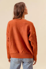 Brick Brown Embroidered Flower Cable Knitted Sweater - Cozy Elegance, Sweaters, $ 52.00, A Moment Of Now™