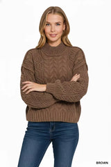 Brown Cable-Knit Ribbed Turtleneck Sweater | Cozy Elegance, Sweaters, $ 45.00, A Moment Of Now™