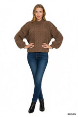 Brown Cable-Knit Ribbed Turtleneck Sweater | Cozy Elegance, Sweaters, $ 45.00, A Moment Of Now™