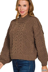 Brown Cable-Knit Ribbed Turtleneck Sweater | Cozy Elegance, Sweaters, $ 45.00, A Moment Of Now™