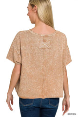 Brown Halo Washed Cotton Short Sleeve Top | Stylish Comfort, Tops, $ 26.00, A Moment Of Now™