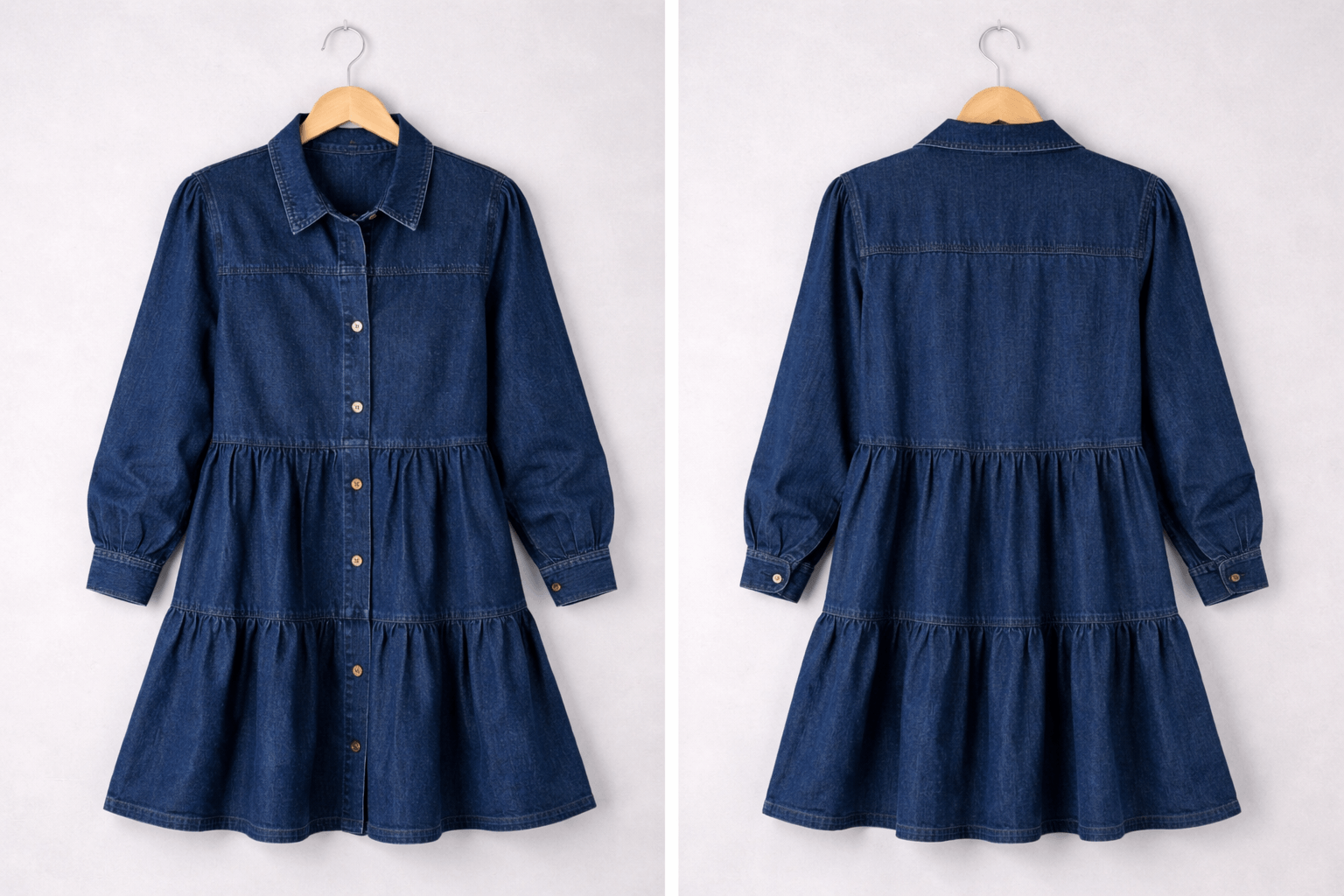 Button Down Babydoll Ruffle Denim Dress, Clothing, $ 59.00, A Moment Of Now™