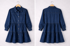 Button Down Babydoll Ruffle Denim Dress, Clothing, $ 59.00, A Moment Of Now™