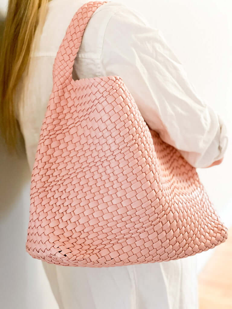 The Willow | Large Woven Vegan Leather Tote - Light Pink