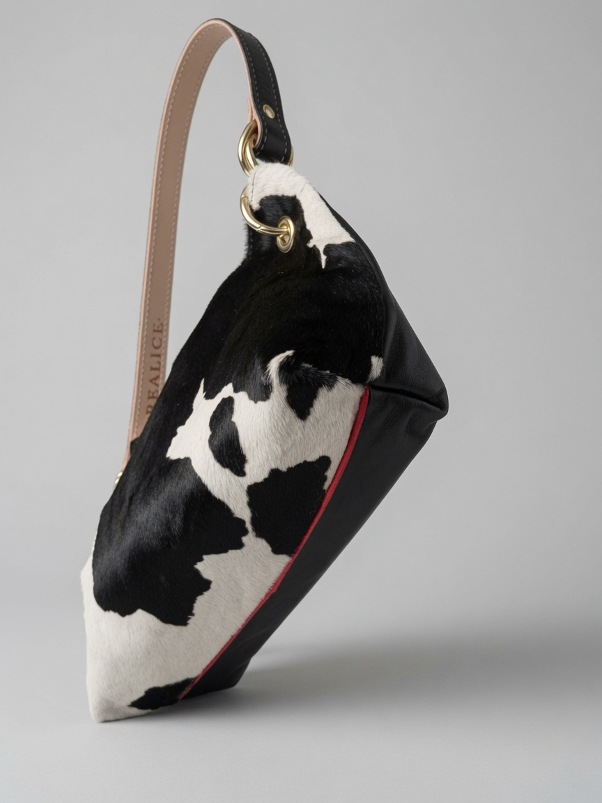 Blair Shoulder Bag, Cow Print Calf Hair-Black Leather