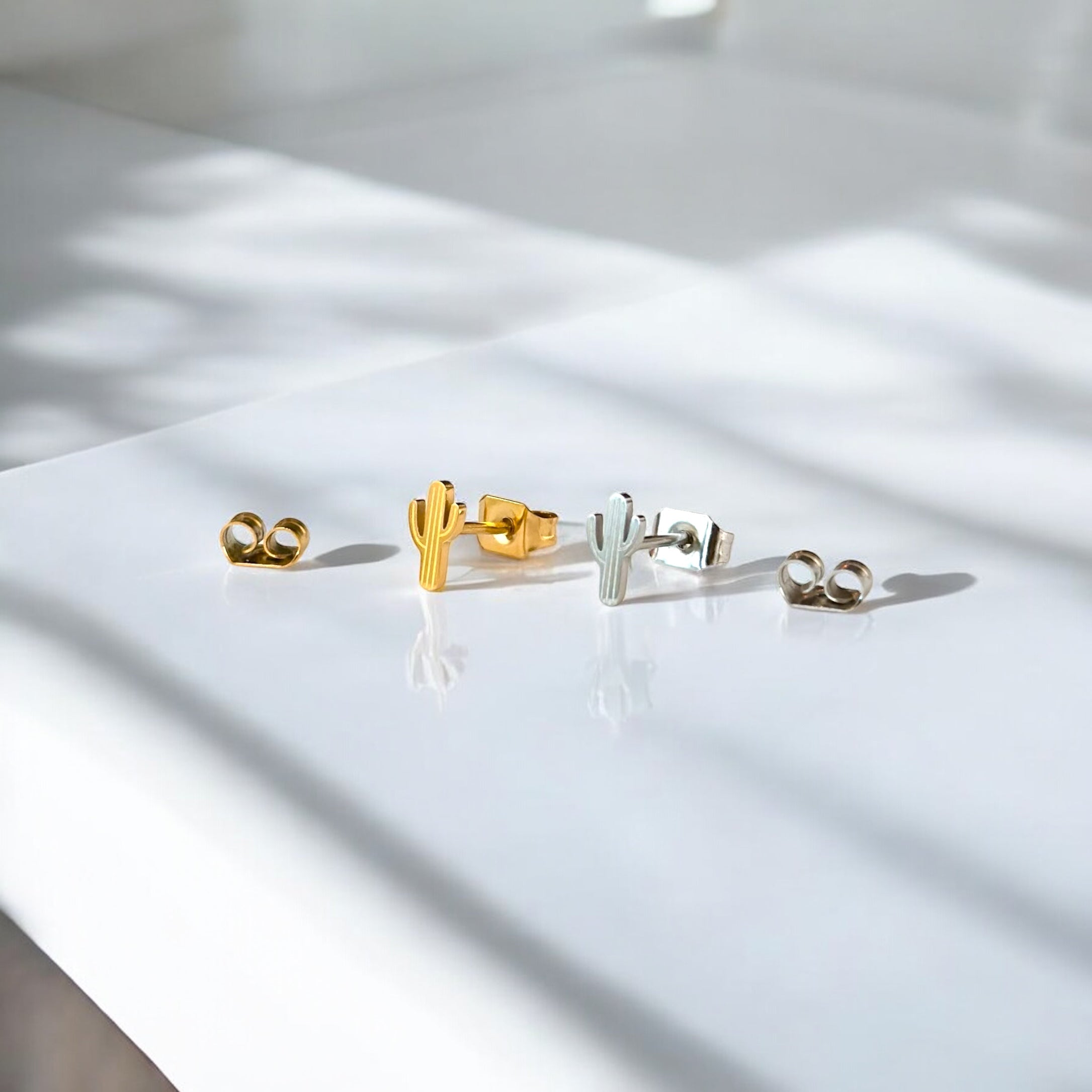Desert Cactus Metal Stud Earrings - Hypoallergenic Mini Plant Studs