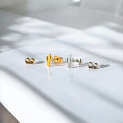 Desert Cactus Metal Stud Earrings - Hypoallergenic Mini Plant Studs