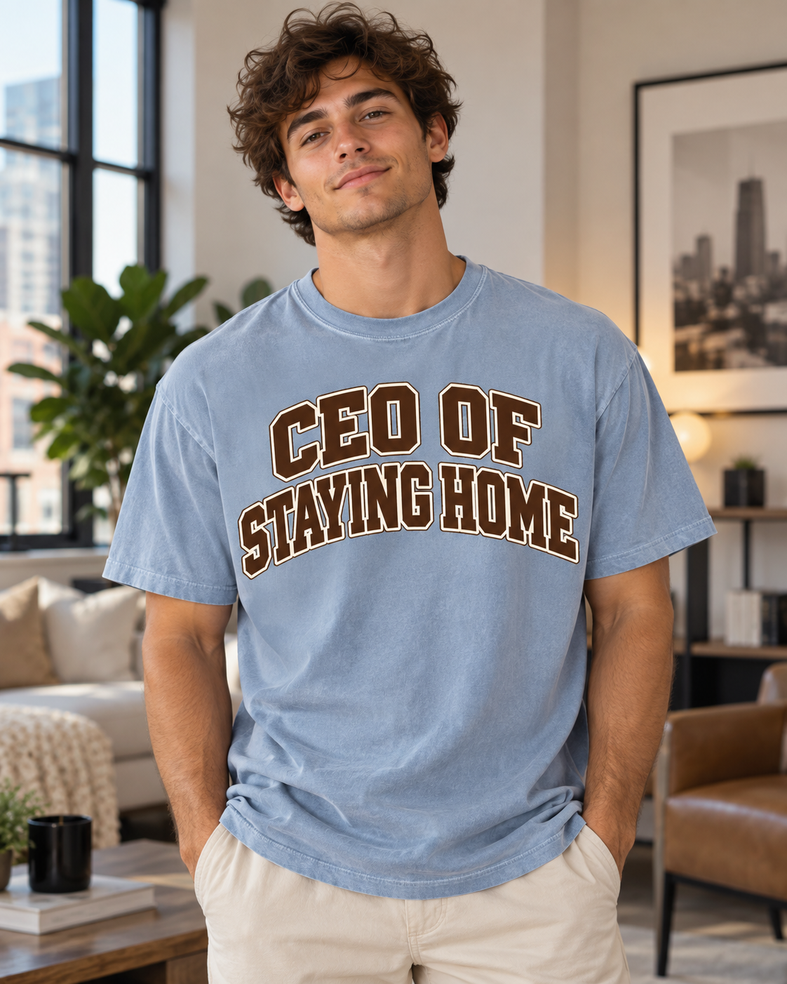 CEO of Staying Home graphic tee styled for a cozy everyday look