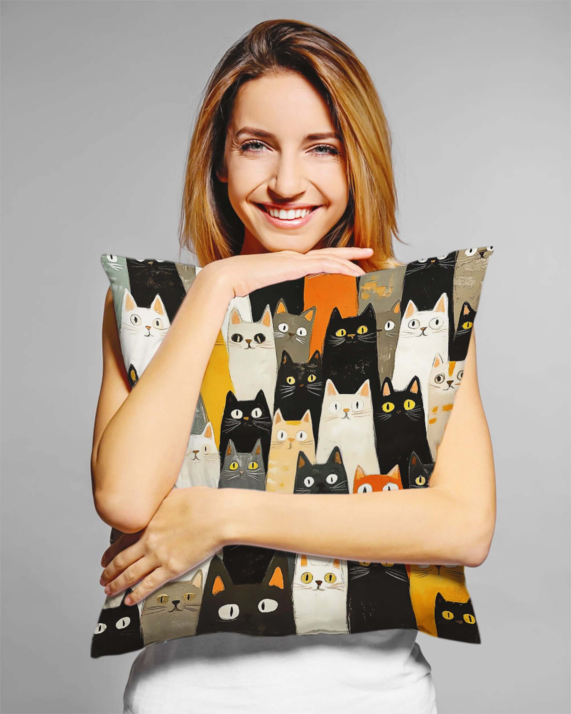 Cat Lover’s Dream Throw Pillow – Covered in As Many Cute Cats as Possible!