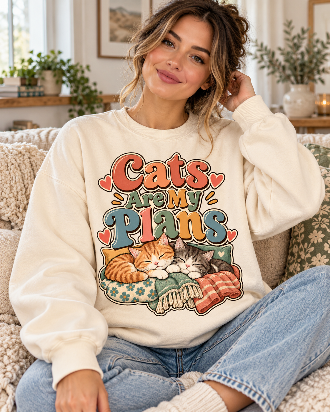 Cats Are My Plans Sweatshirt — Cozy Cat Lover Pullover
