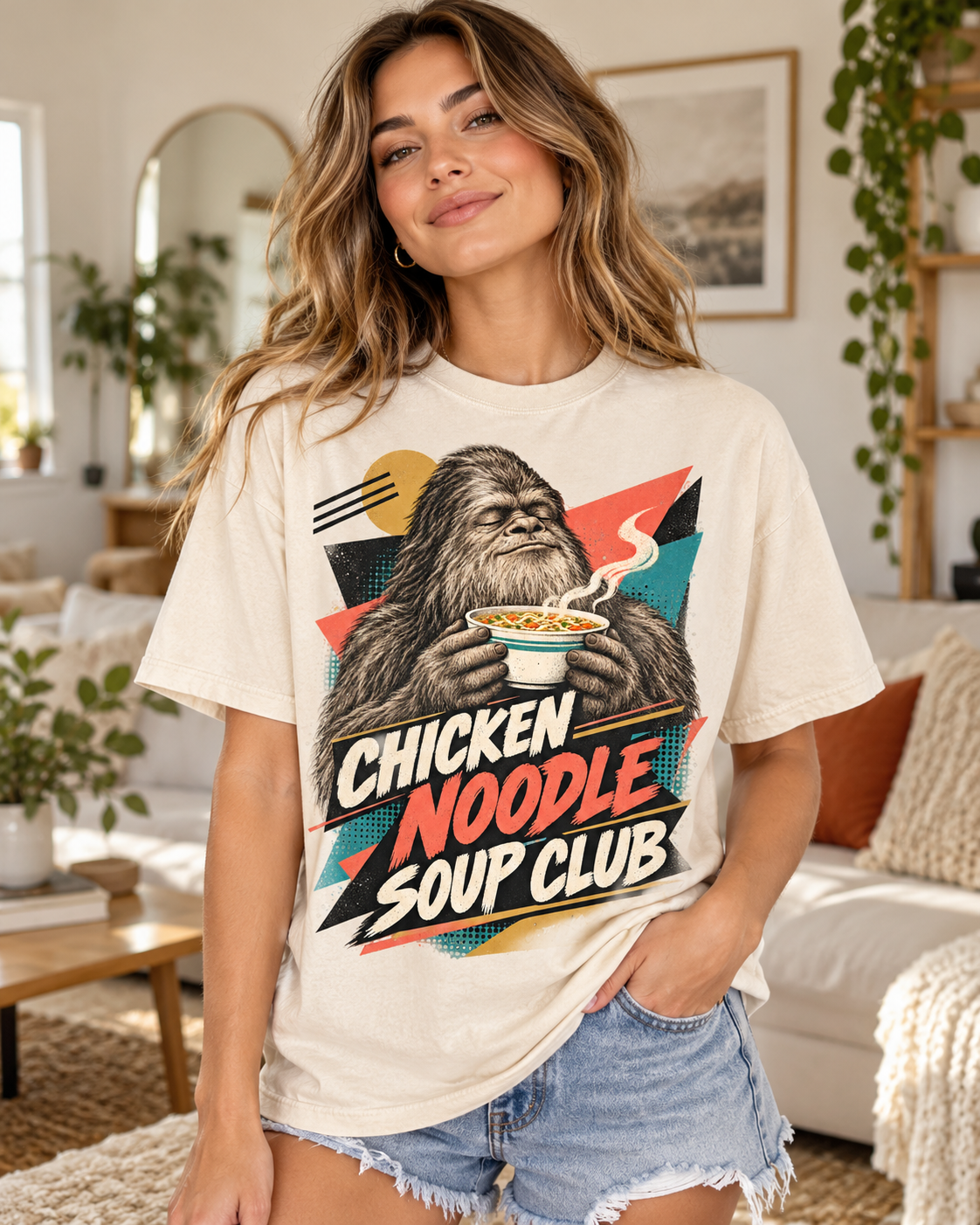 Chicken Noodle Soup Club Bigfoot T-Shirt | Retro Soup Lover Tee