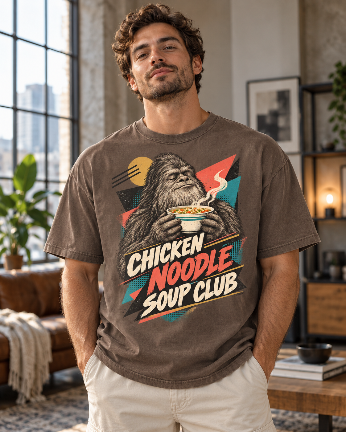 Chicken Noodle Soup Club Bigfoot T-Shirt | Retro Soup Lover Tee