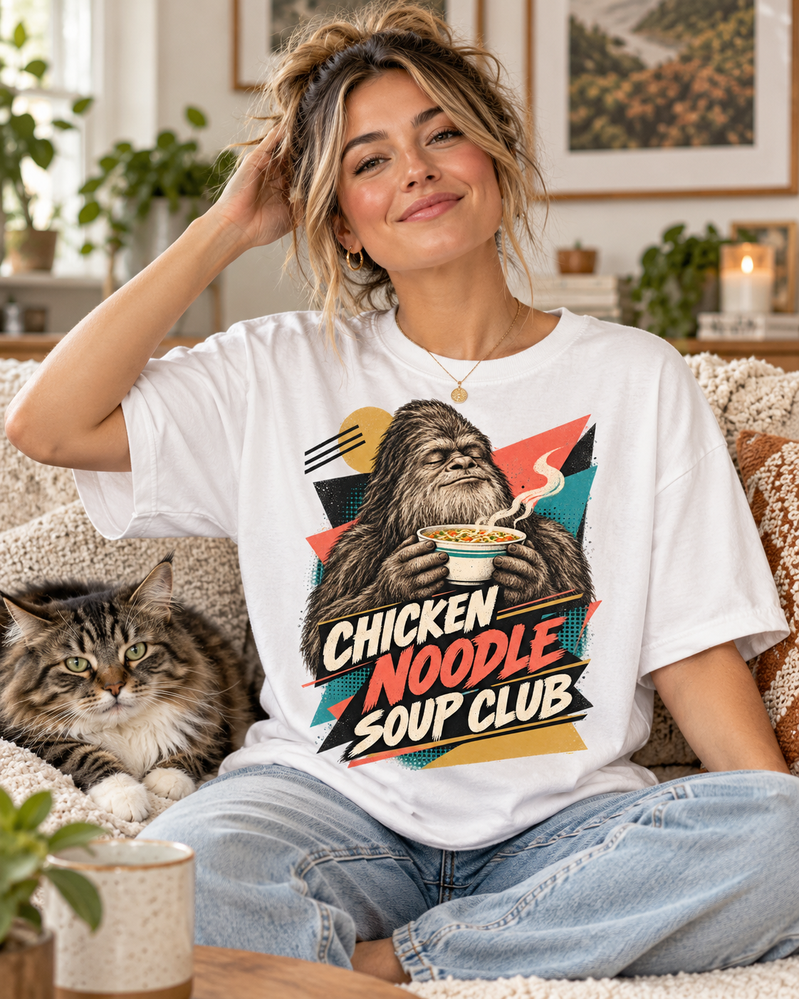 Chicken Noodle Soup Club Bigfoot T-Shirt | Retro Soup Lover Tee