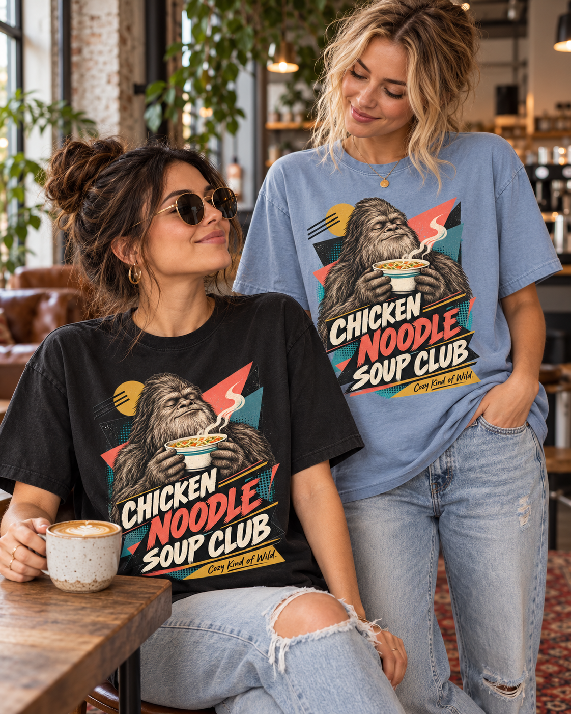 Chicken Noodle Soup Club Bigfoot T-Shirt | Retro Soup Lover Tee