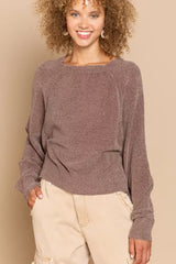 Chocolate Brown Backless Sweater with Ribbed Edge, Sweaters, $ 45.00, A Moment Of Now™