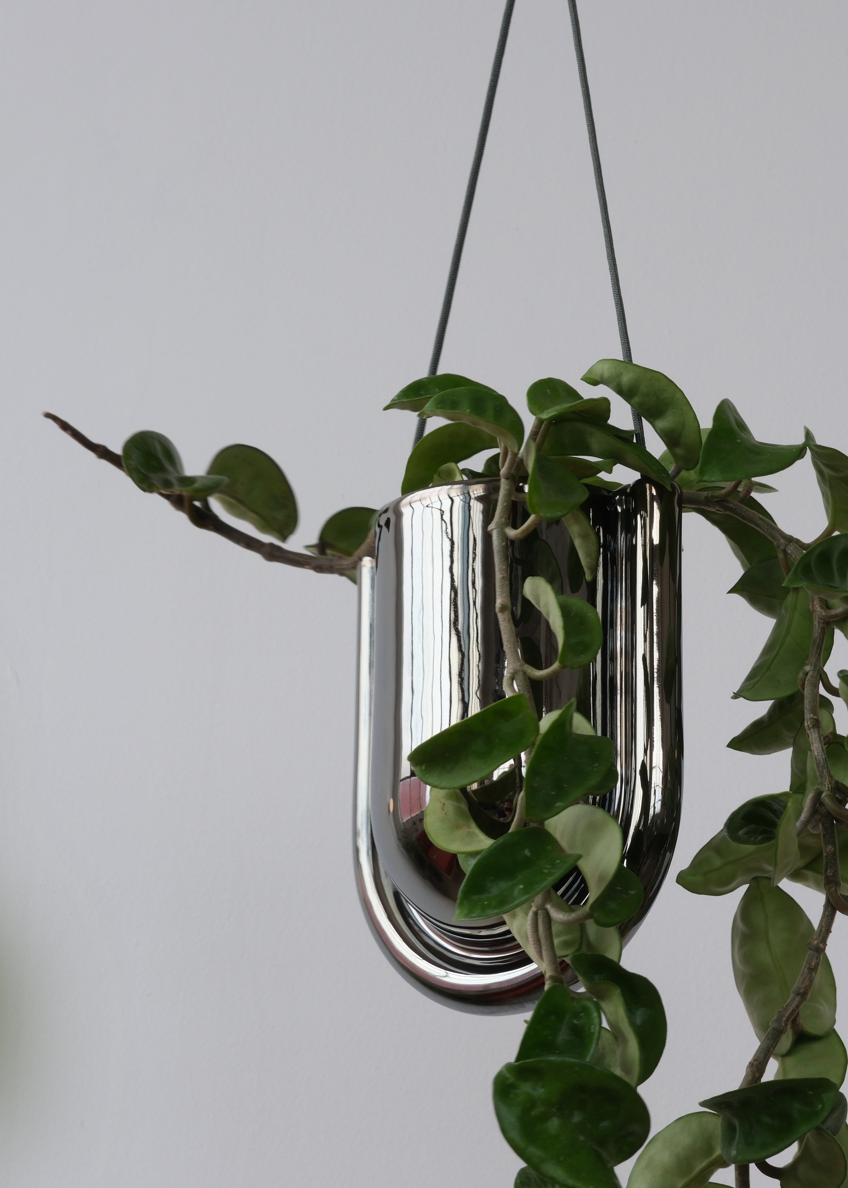 Portico Chrome Ceramic Hanging Planter with Drainage - Handmade in USA