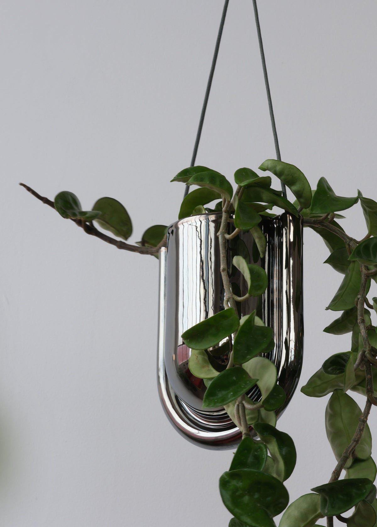 Portico Chrome Ceramic Hanging Planter with Drainage - Handmade in USA