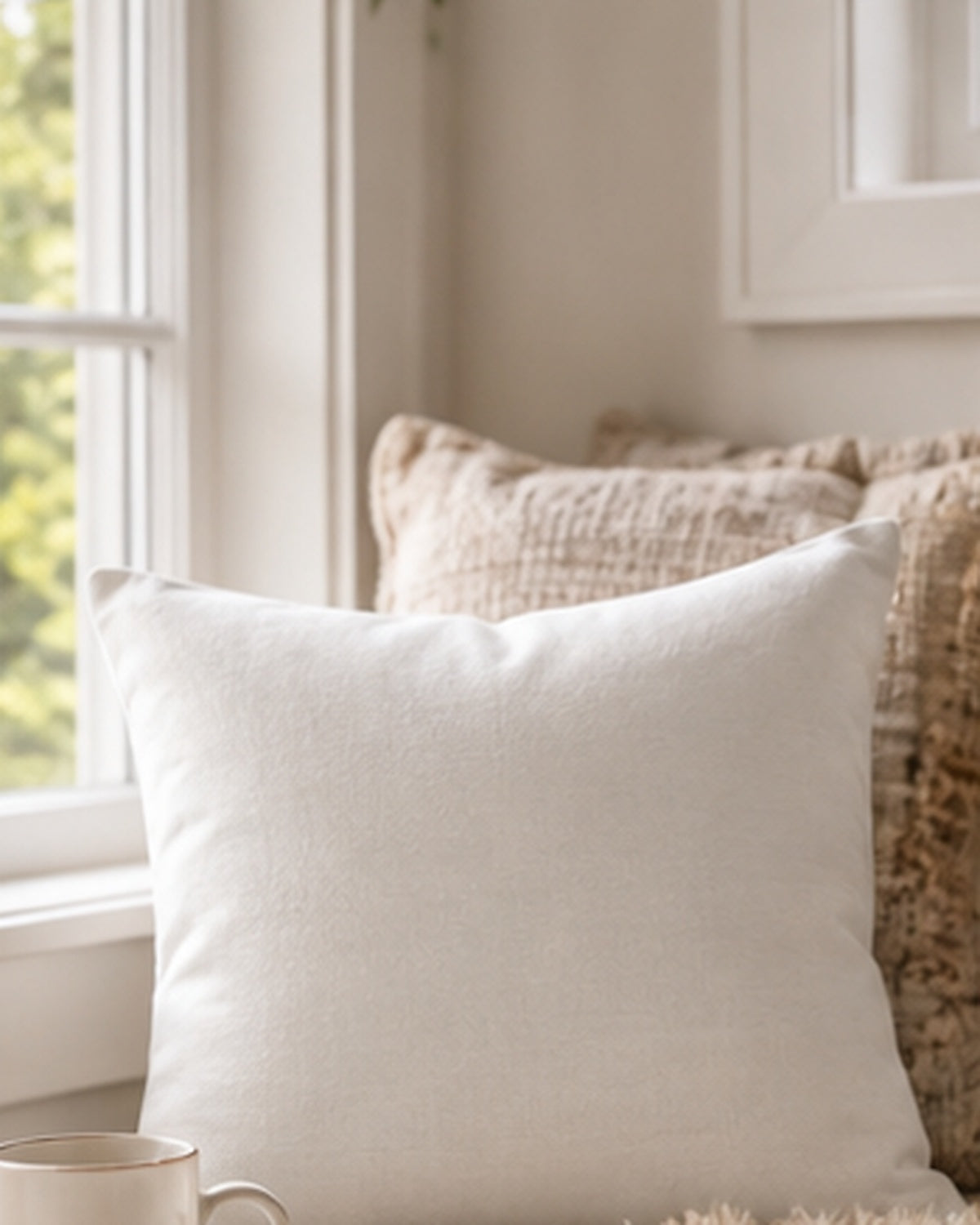Cloud Veil Throw Pillow — Soft Warm White Neutral Decorative Accent Pillow