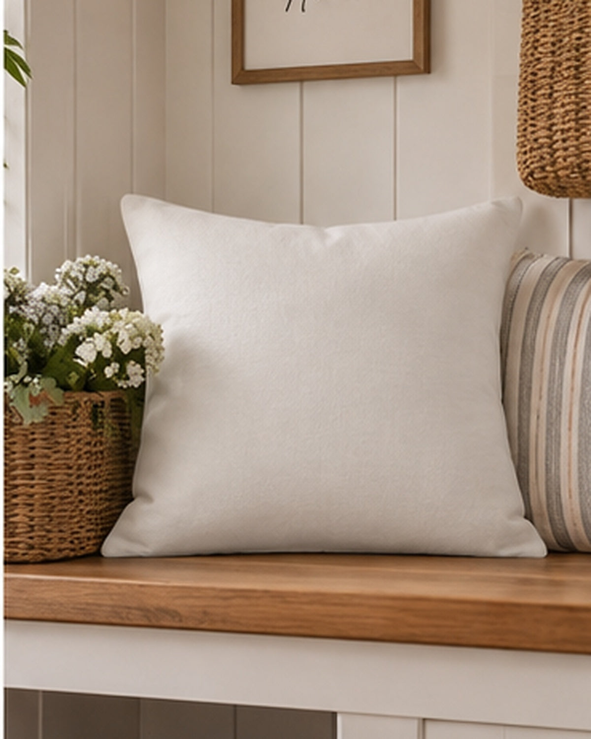 Cloud Veil Throw Pillow — Soft Warm White Neutral Decorative Accent Pillow