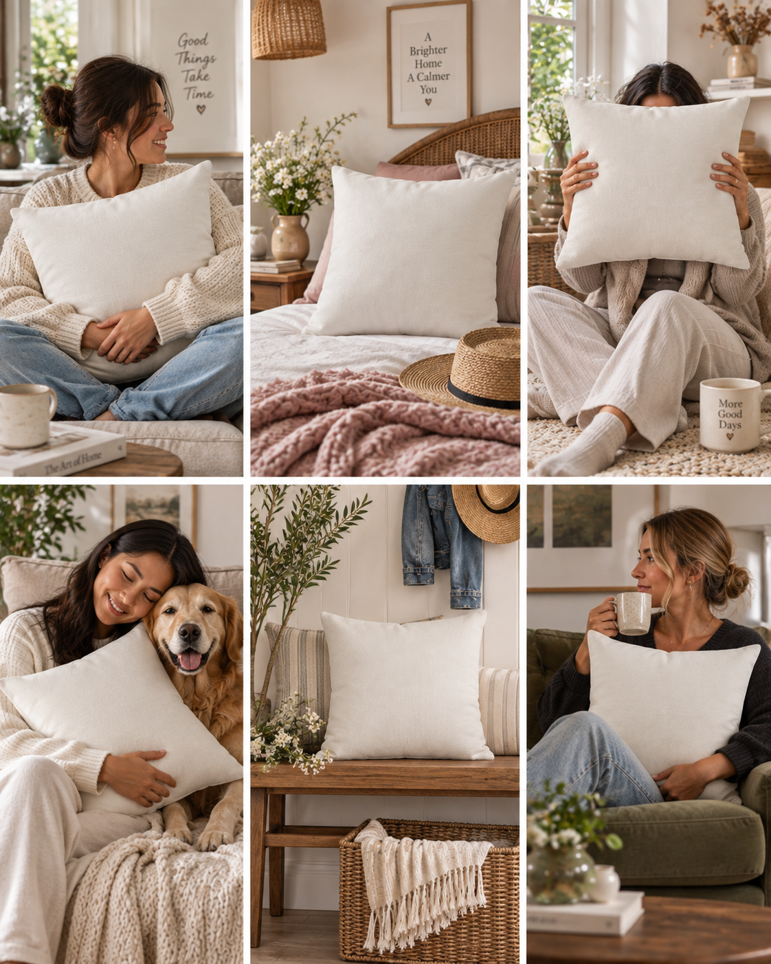 Cloud Veil Warm White Throw Pillow — Soft Neutral Decor