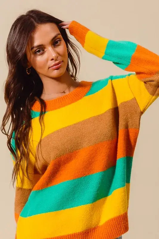 Colorful Stripe Sweater with Ribbed Detail - Vibrant Style, Sweaters, $ 50.00, A Moment Of Now™