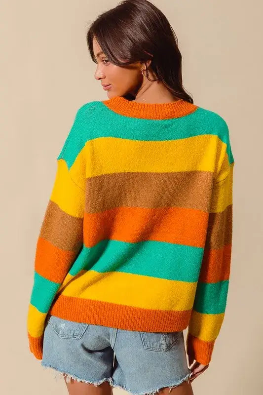 Colorful Stripe Sweater with Ribbed Detail - Vibrant Style, Sweaters, $ 50.00, A Moment Of Now™