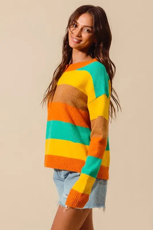 Colorful Stripe Sweater with Ribbed Detail - Vibrant Style, Sweaters, $ 50.00, A Moment Of Now™
