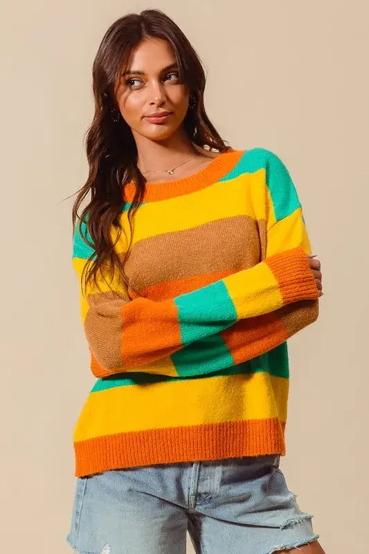 Colorful Stripe Sweater with Ribbed Detail - Vibrant Style, Sweaters, $ 50.00, A Moment Of Now™