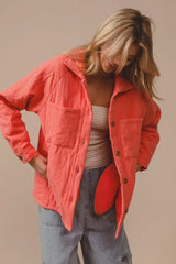 CoralQuilted Wrinkle Gauze Long Sleeve Shacket | Online Boutique USA, Shackets, $ 53.00, A Moment Of Now™