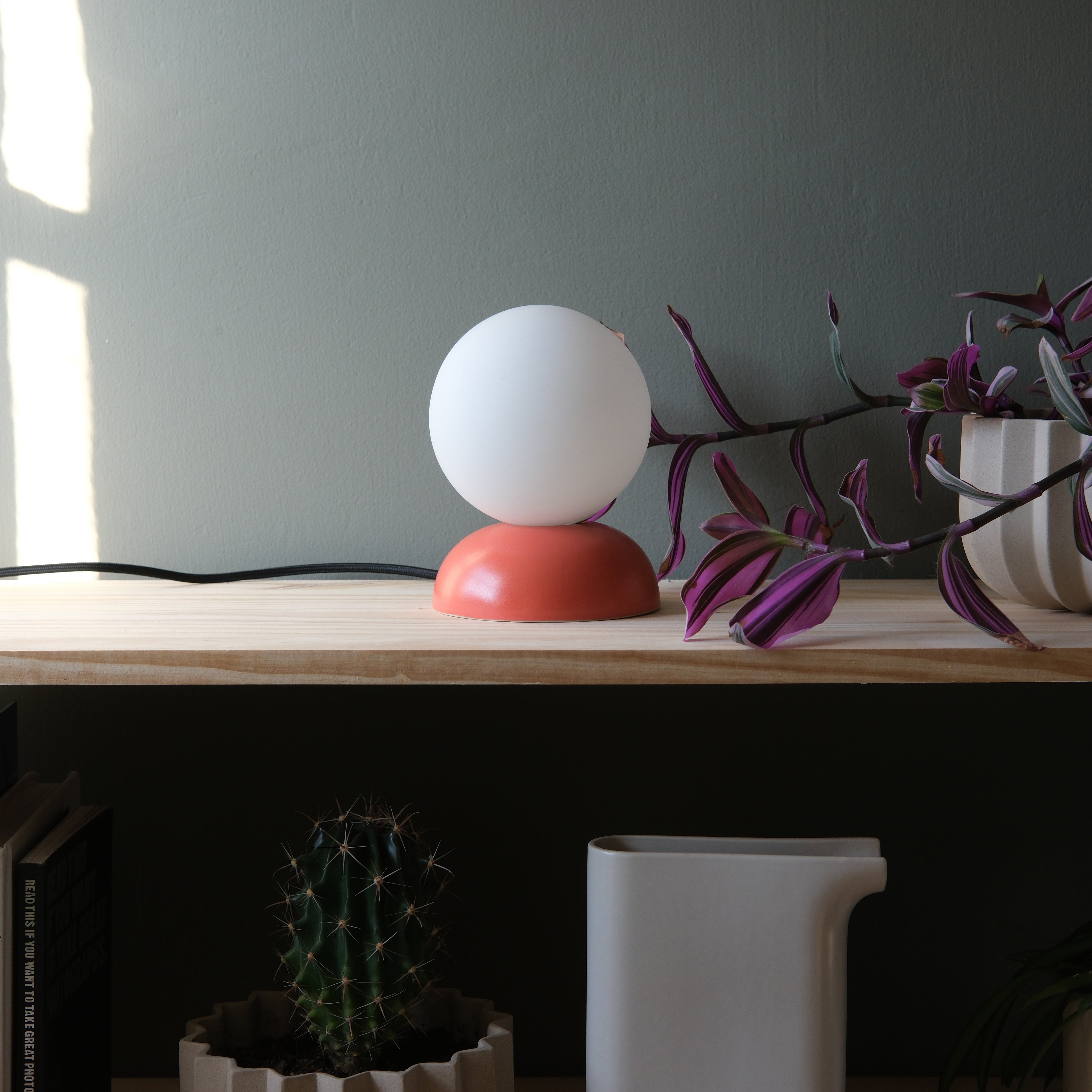 Monroe Ceramic Table Lamp with Glass Shade - Handmade in USA