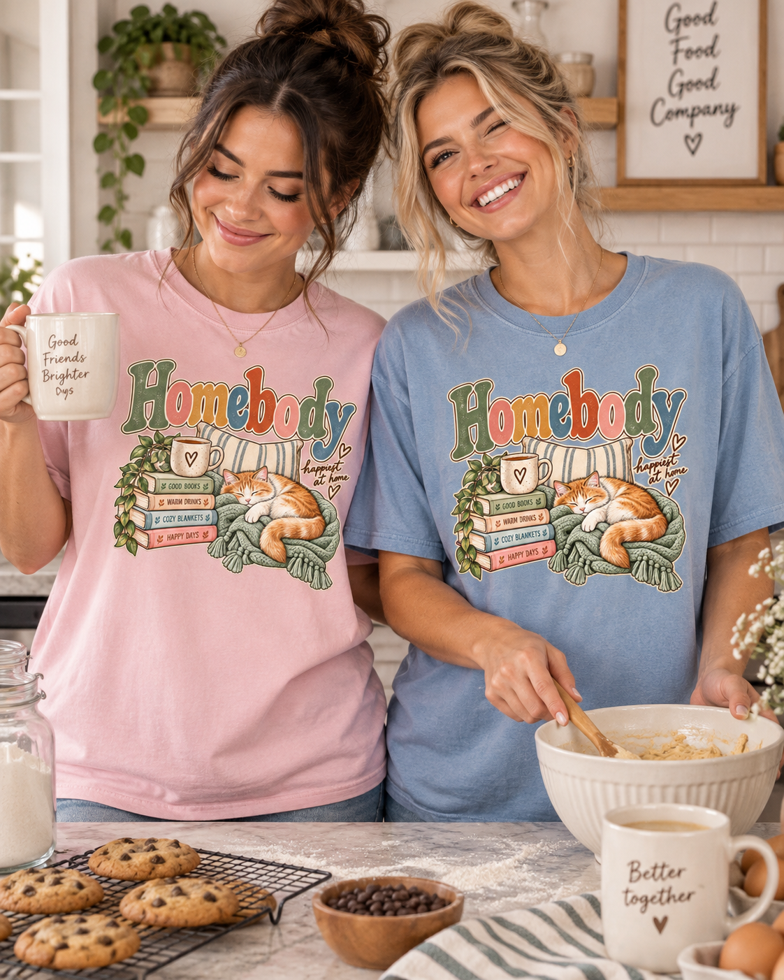 Homebody T-Shirt — Cozy Cat, Books & Coffee Comfort Colors® Tee