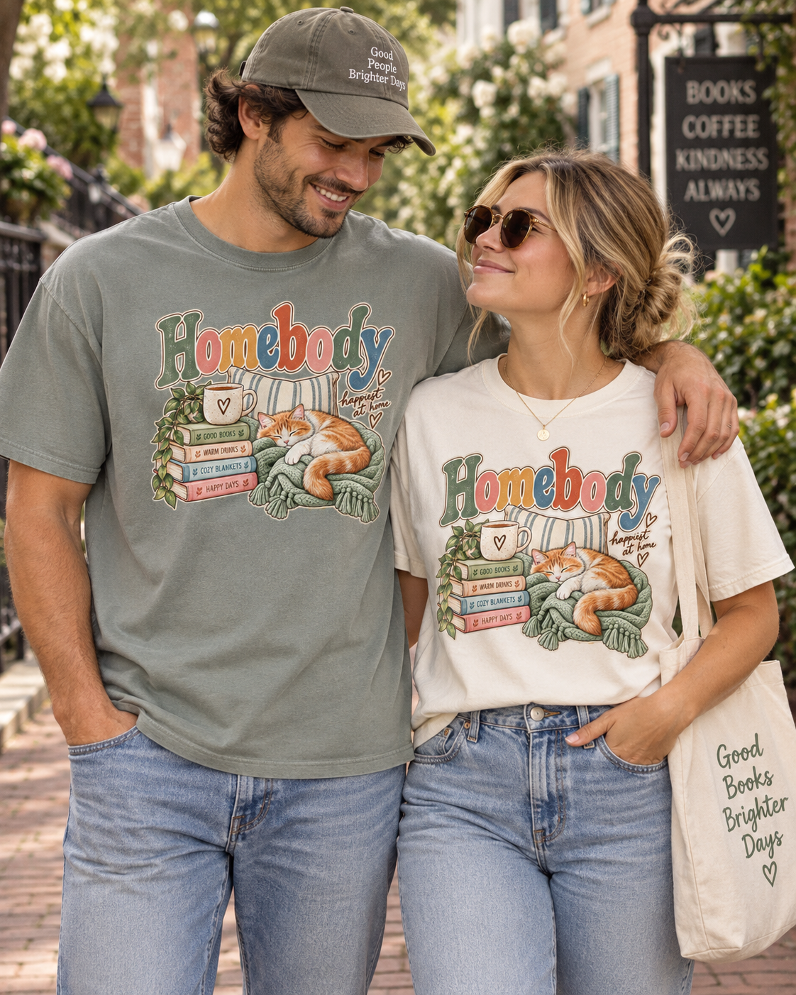 Homebody T-Shirt — Cozy Cat, Books & Coffee Comfort Colors® Tee