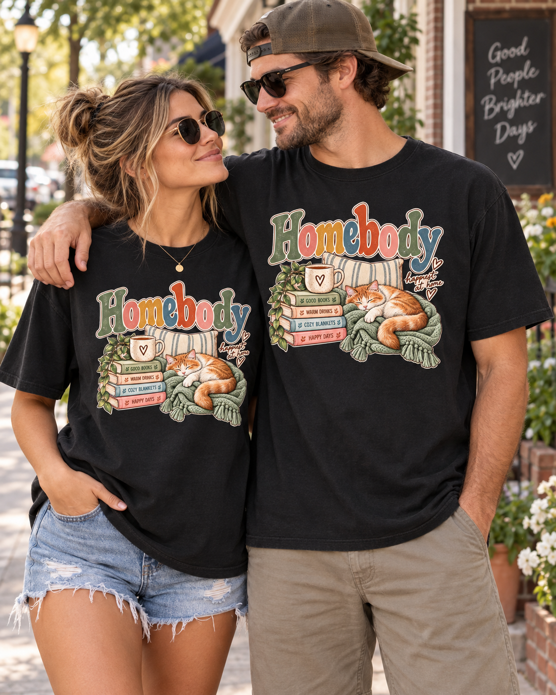 Homebody T-Shirt — Cozy Cat, Books & Coffee Comfort Colors® Tee