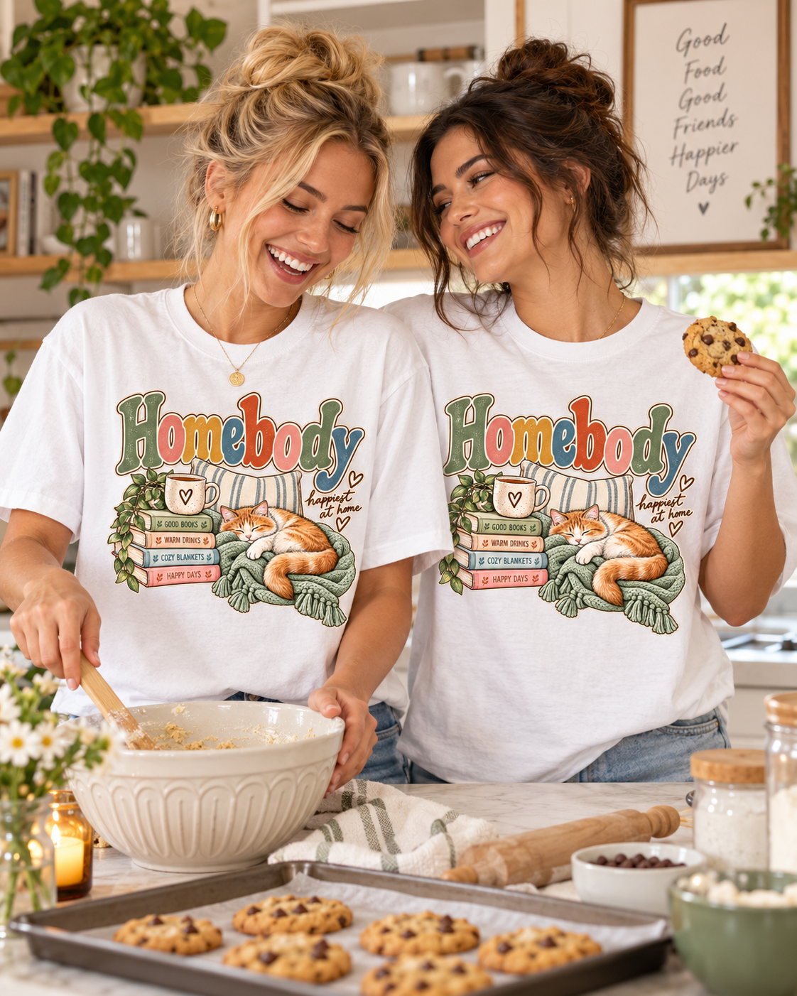 Homebody T-Shirt — Cozy Cat, Books & Coffee Comfort Colors® Tee