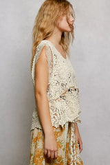 Cream Lace Trim Openwork V-Neck Crochet Tank | Boho Fashion, Tops, $ 45.00, A Moment Of Now™