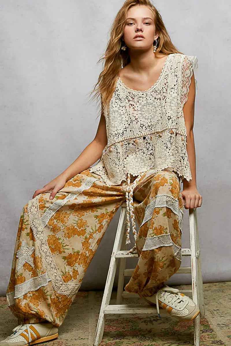 Cream Lace Trim Openwork V-Neck Crochet Tank | Boho Fashion, Tops, $ 45.00, A Moment Of Now™