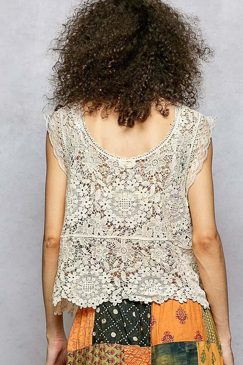 Cream Lace Trim Openwork V-Neck Crochet Tank | Boho Fashion, Tops, $ 45.00, A Moment Of Now™