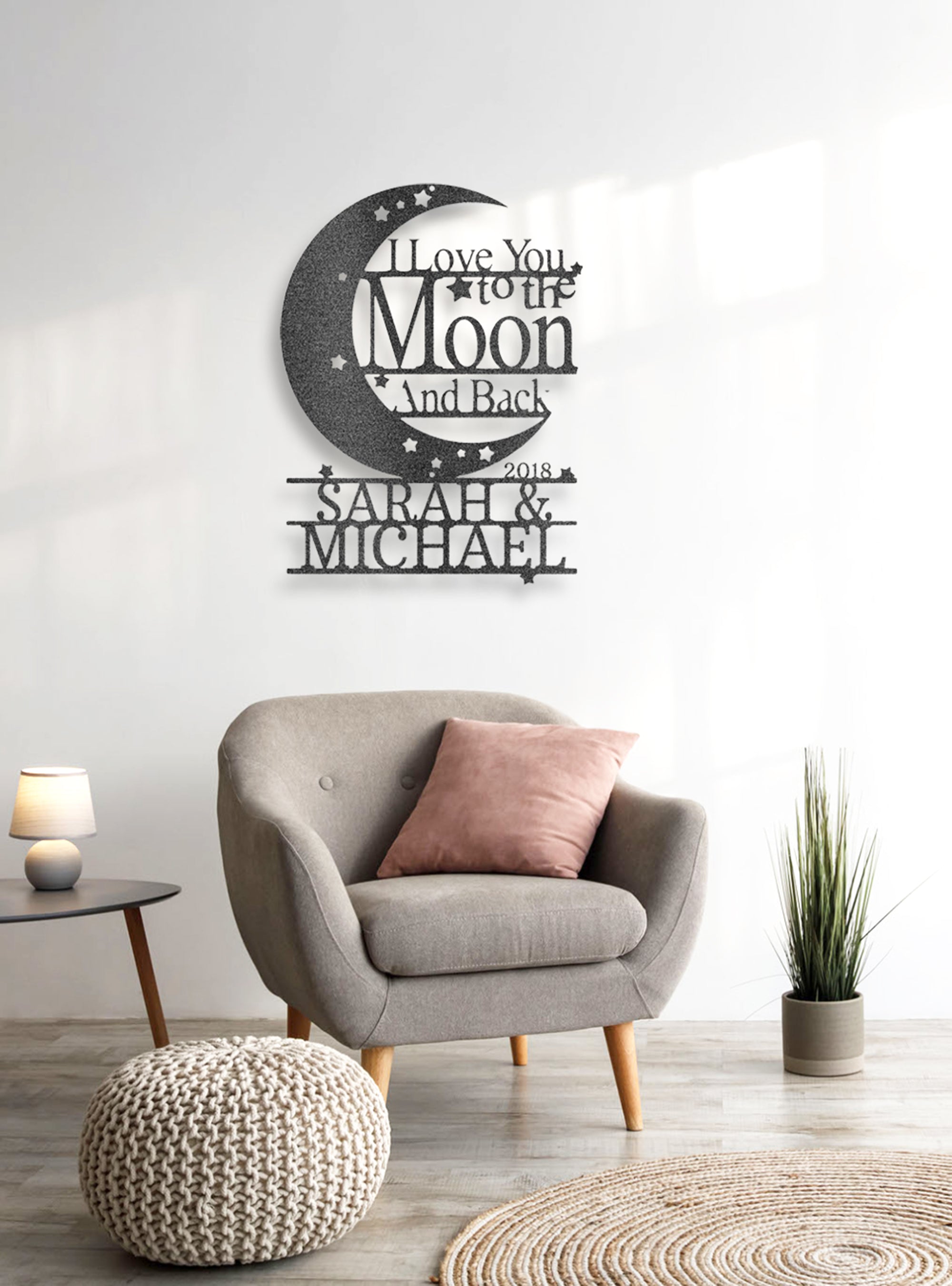 Custom Moon and Back Monogram - Steel Metal Sign