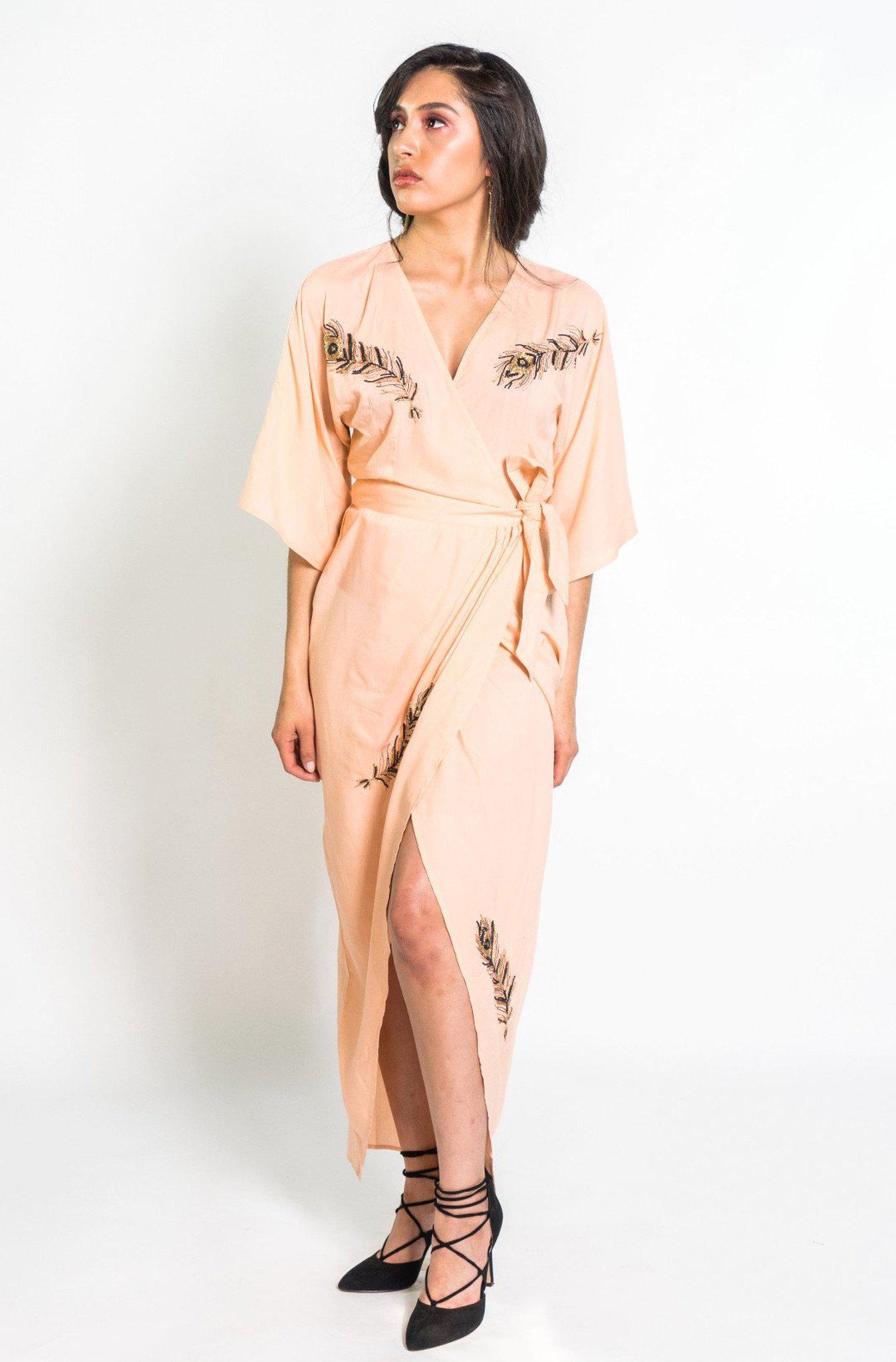 Beaded Peacock Feather Maxi Wrap in Blush | Boutique In USA, Dresses, $ 218.00, A Moment Of Now™
