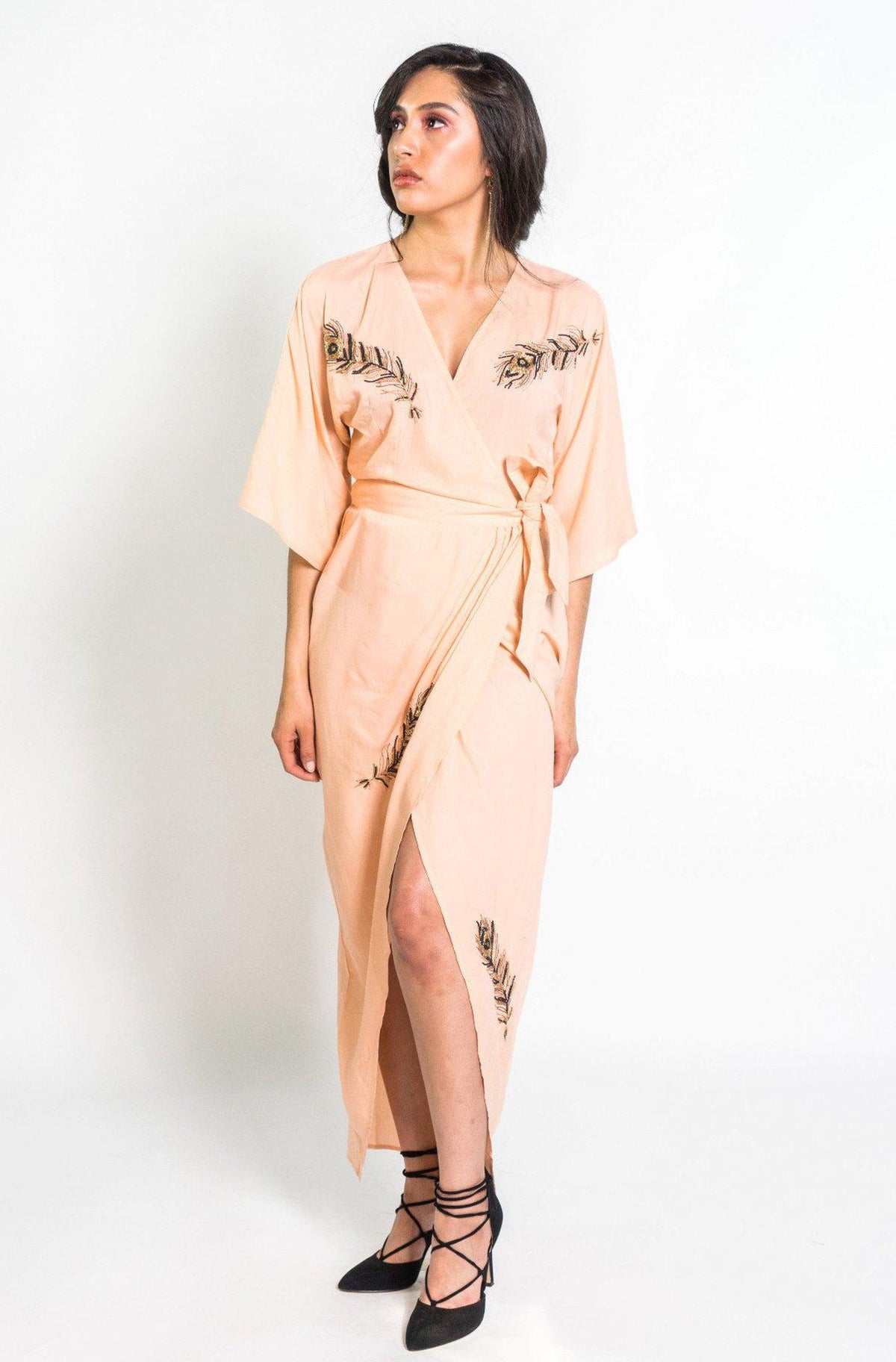 Beaded Peacock Feather Maxi Wrap in Blush | Boutique In USA, Dresses, $ 218.00, A Moment Of Now™