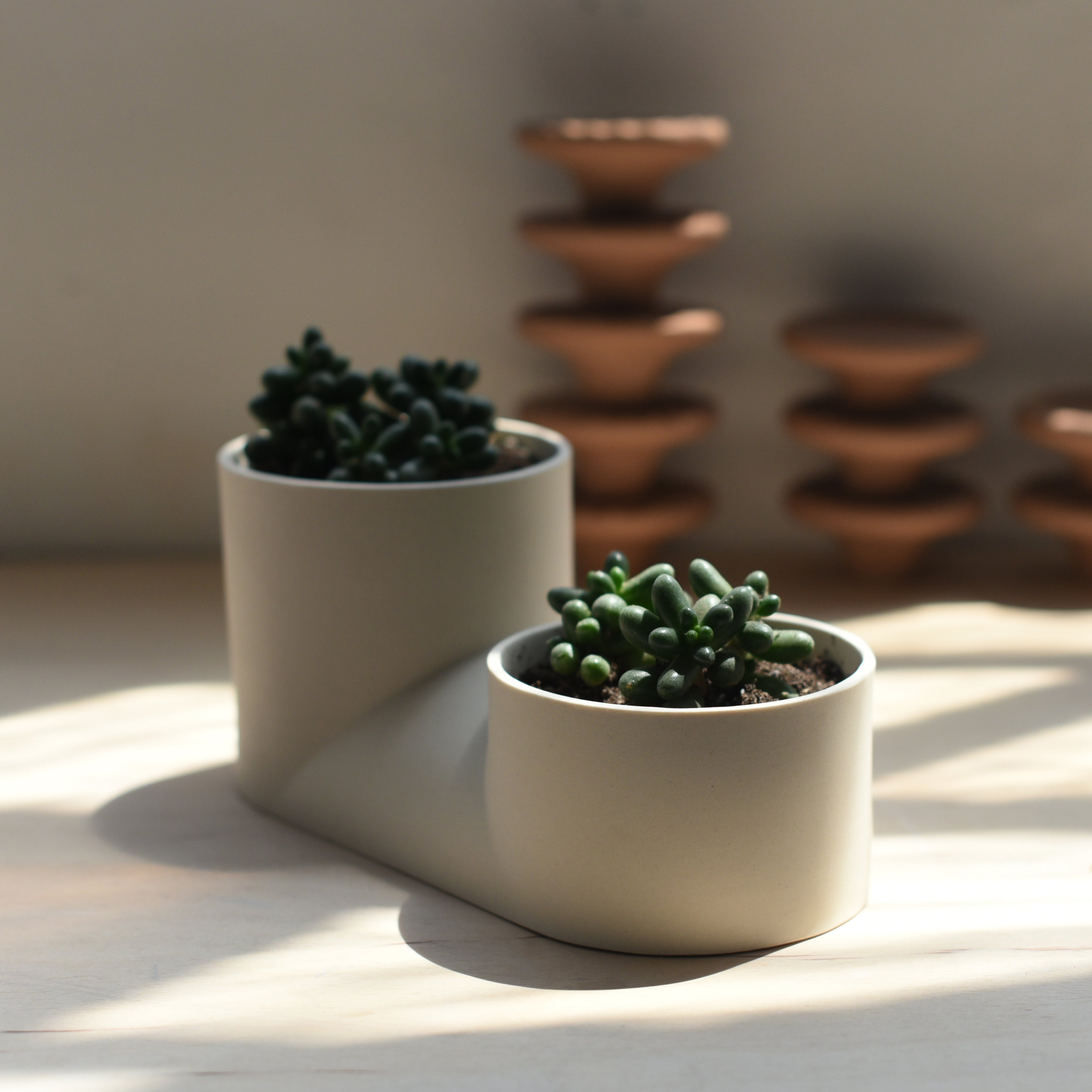 Handmade Ceramic Double Planter - Unique Indoor Plant Pot