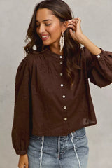 Dark Brown 3d Floral Woven Long Sleeve Front Button Shirt, Shirts, $ 69.00, A Moment Of Now™