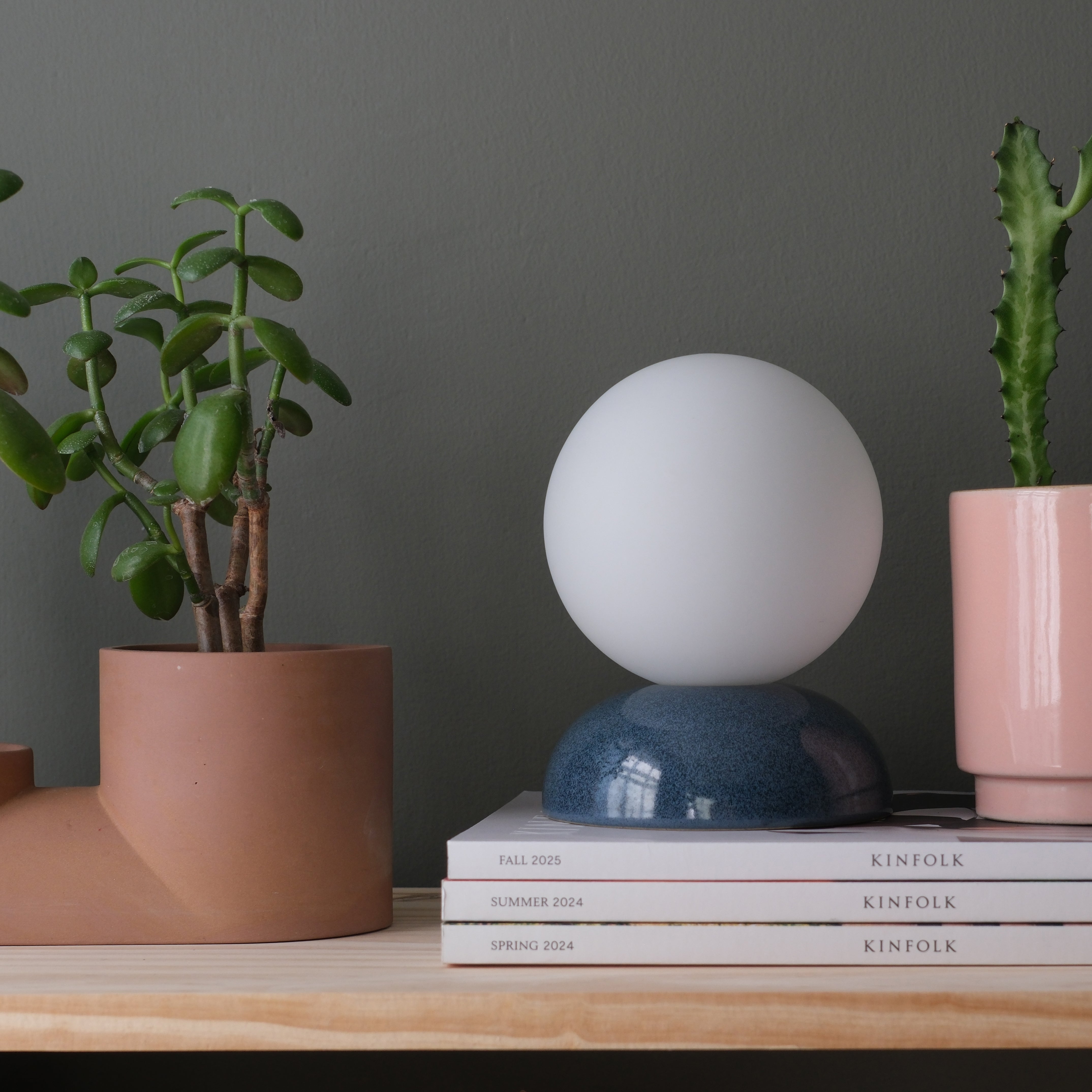 Monroe Ceramic Table Lamp with Glass Shade - Handmade in USA