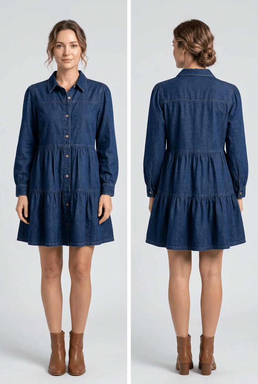 Button Down Babydoll Ruffle Denim Dress, Clothing, $ 59.00, A Moment Of Now™