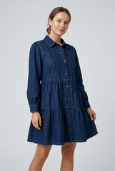 Button Down Babydoll Ruffle Denim Dress, Clothing, $ 59.00, A Moment Of Now™