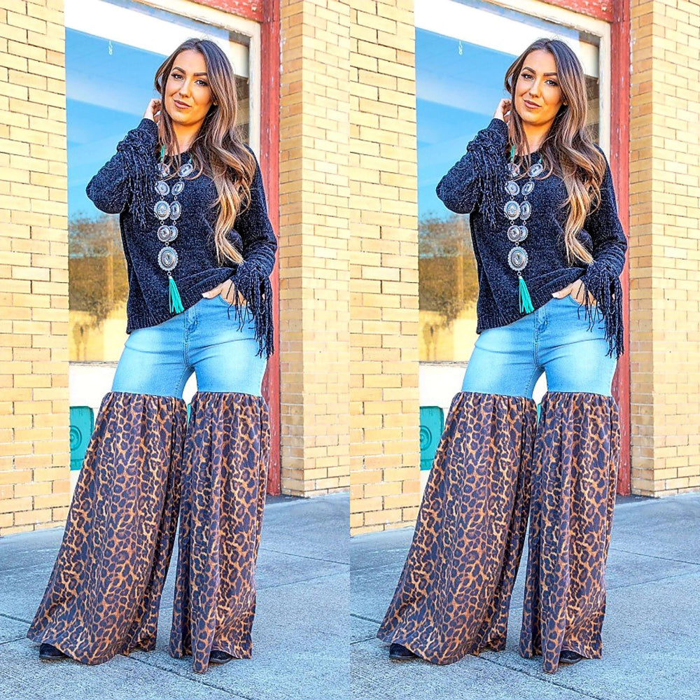 Distressed Denim Animal Print Palazzo Wide Leg Jeans, Jeans, $ 98.00, A Moment Of Now™