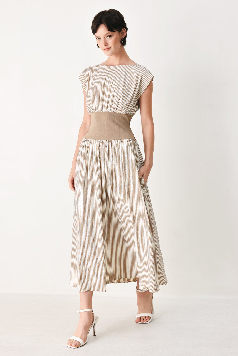 HAMPTONS MORNING STRIPE WOVEN MIDI DRESS | Boutique In USA, DRESSES, $ 84.00, A Moment Of Now™