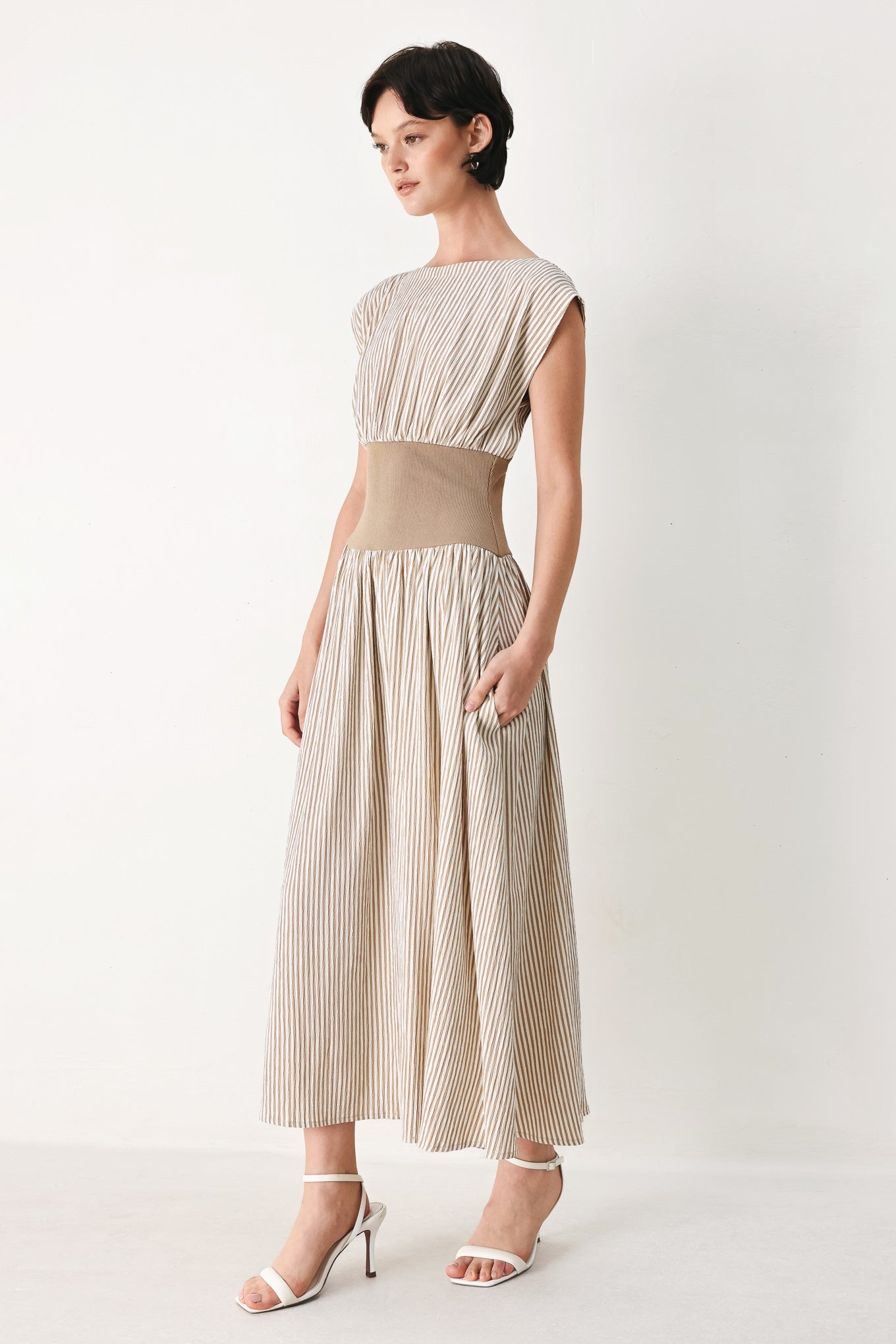 HAMPTONS MORNING STRIPE WOVEN MIDI DRESS | Boutique In USA, DRESSES, $ 84.00, A Moment Of Now™