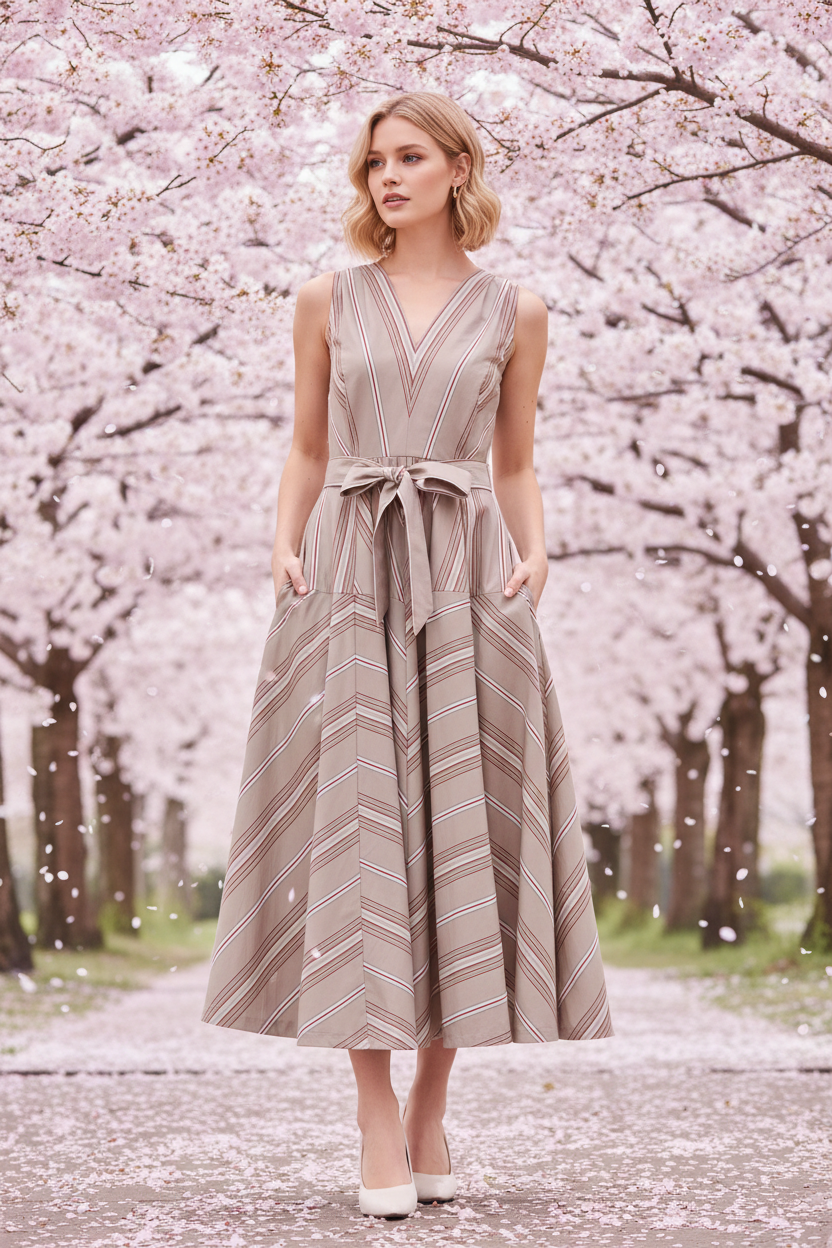 Sweet Stripe Woven Midi Dress